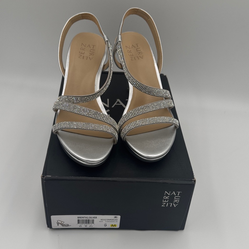 Naturalizer Silver Crystal-Strap Slingback Heels
